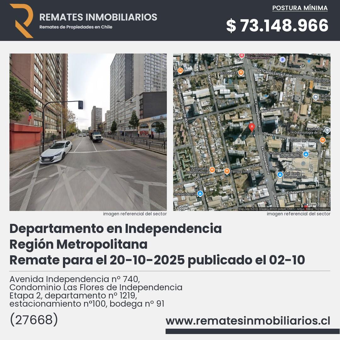 Imagen ficha Avenida Independencia nº 740, Condominio Las Flores de Independencia Etapa 2, departamento nº 1219, estacionamiento n°100, bodega nº 91