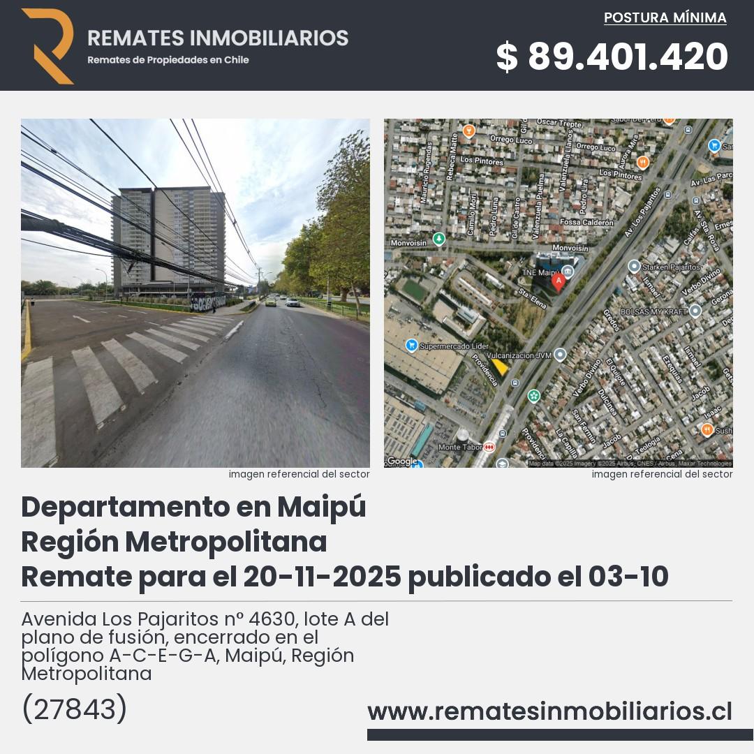 Imagen ficha Avenida Los Pajaritos n° 4630, lote A del plano de fusión, encerrado en el polígono A-C-E-G-A, Maipú, Región Metropolitana
