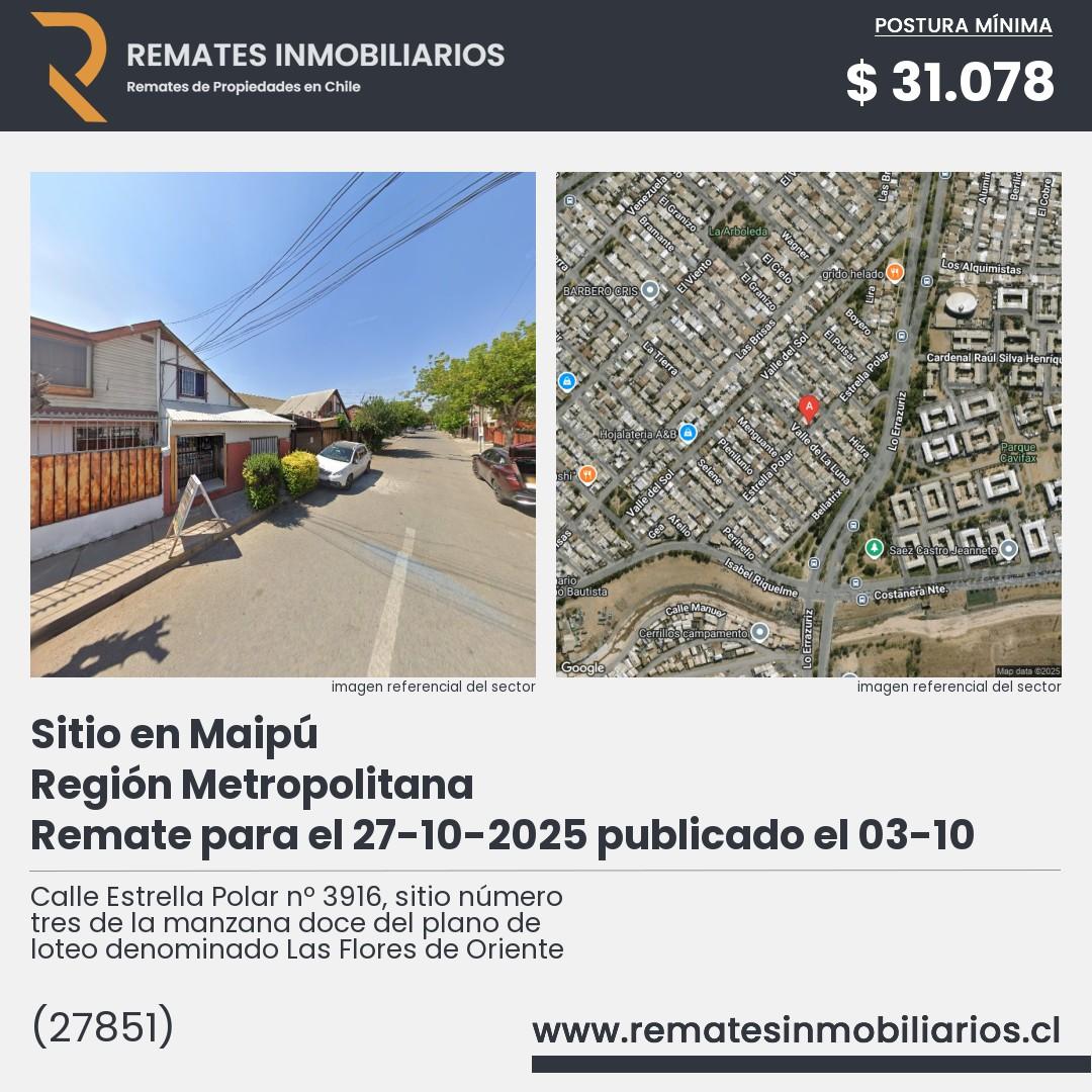 Imagen ficha Calle Estrella Polar nº 3916, sitio número tres de la manzana doce del plano de loteo denominado Las Flores de Oriente