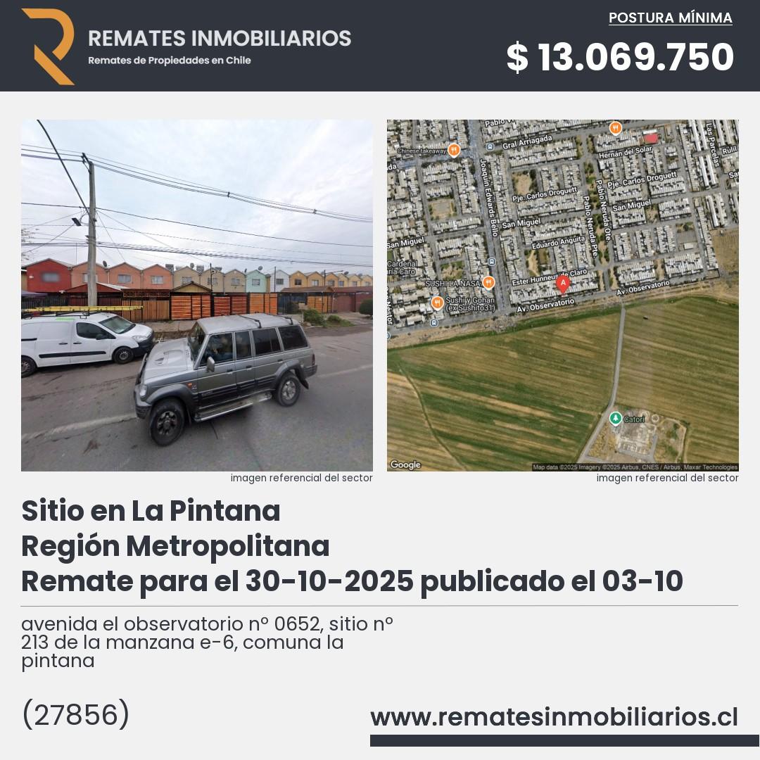 Imagen ficha avenida el observatorio nº 0652, sitio nº 213 de la manzana e-6, comuna la pintana