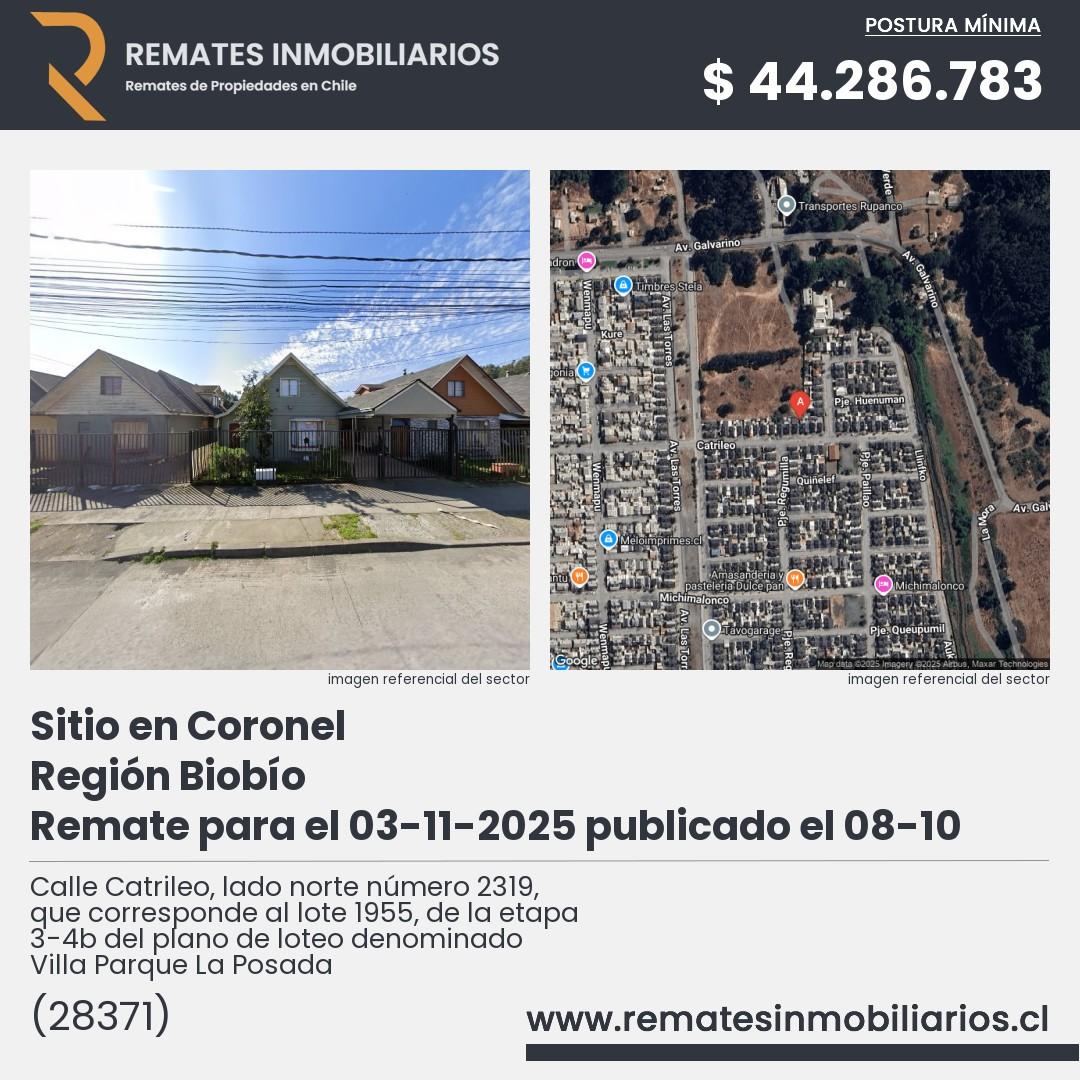 Imagen ficha Calle Catrileo, lado norte número 2319, que corresponde al lote 1955, de la etapa 3-4b del plano de loteo denominado Villa Parque La Posada