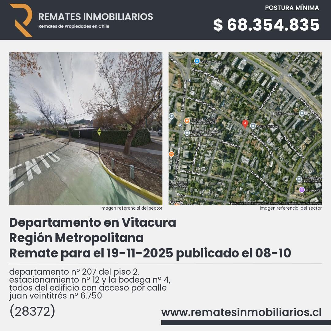 Imagen ficha departamento nº 207 del piso 2, estacionamiento nº 12 y la bodega nº 4, todos del edificio con acceso por calle juan veintitrés nº 6.750