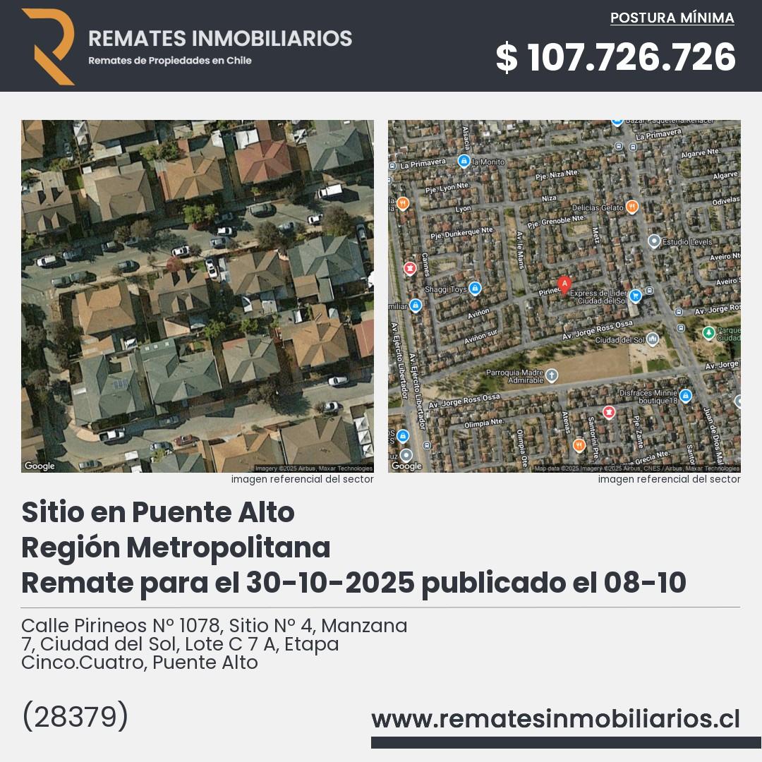 Imagen ficha Calle Pirineos Nº 1078, Sitio Nº 4, Manzana 7, Ciudad del Sol, Lote C 7 A, Etapa Cinco.Cuatro, Puente Alto