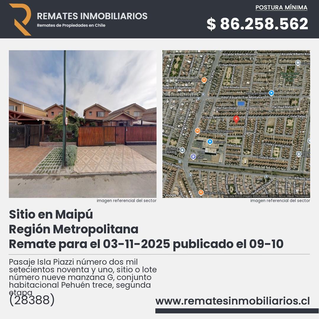 Imagen ficha Pasaje Isla Piazzi número dos mil setecientos noventa y uno, sitio o lote número nueve manzana G, conjunto habitacional Pehuén trece, segunda etapa