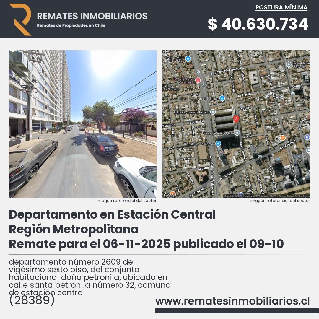 Imagen ficha departamento número 2609 del vigésimo sexto piso, del conjunto habitacional doña petronila, ubicado en calle santa petronila número 32, comuna de estación central