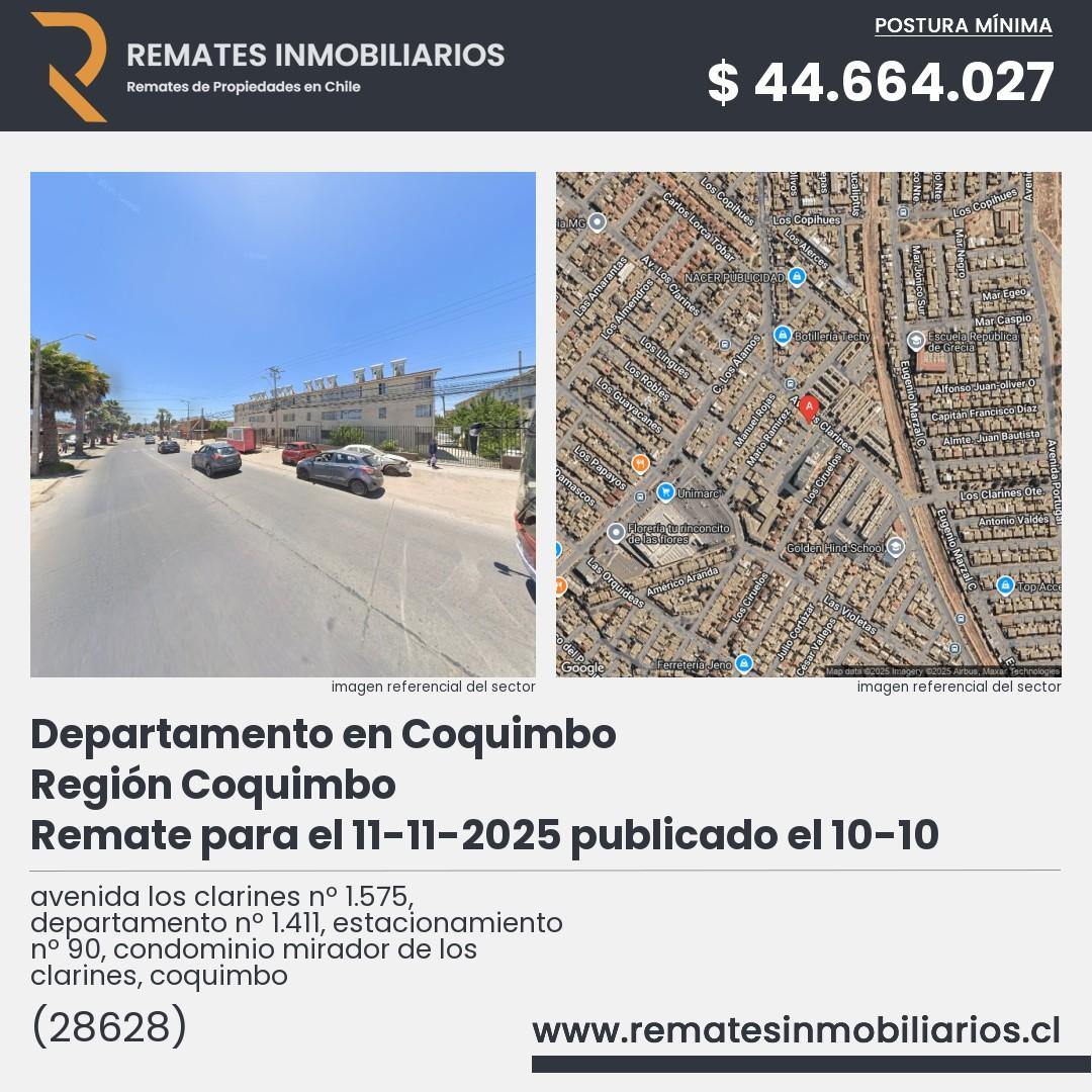 Imagen ficha avenida los clarines nº 1.575, departamento nº 1.411, estacionamiento nº 90, condominio mirador de los clarines, coquimbo