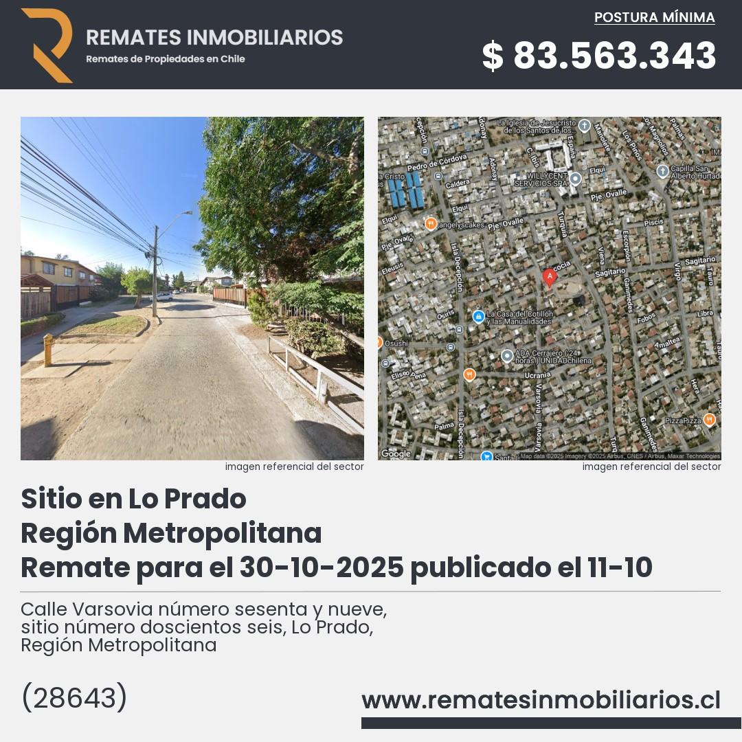 Imagen ficha Calle Varsovia número sesenta y nueve, sitio número doscientos seis, Lo Prado, Región Metropolitana