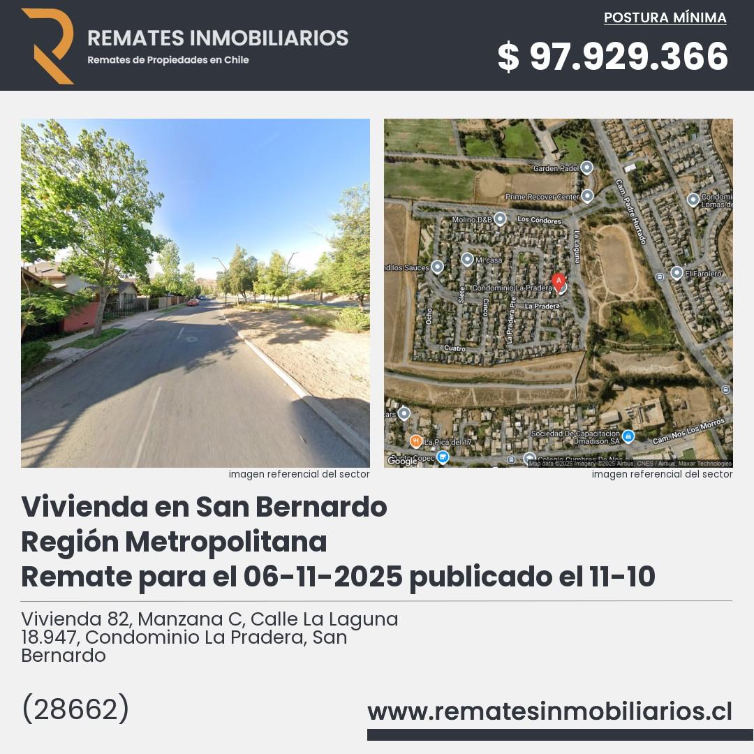 Imagen ficha Vivienda 82, Manzana C, Calle La Laguna 18.947, Condominio La Pradera, San Bernardo
