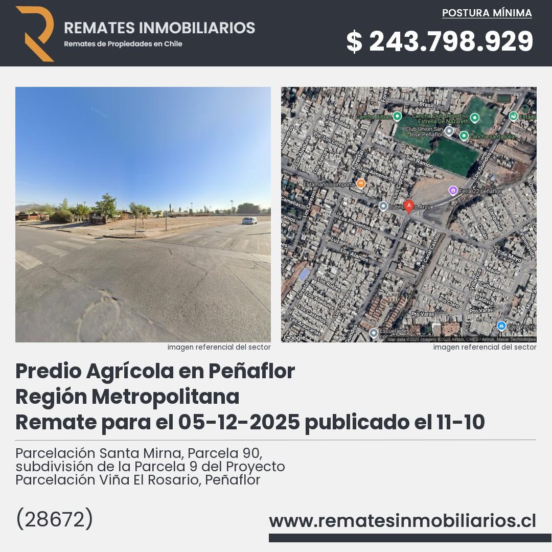 Imagen ficha Parcelación Santa Mirna, Parcela 90, subdivisión de la Parcela 9 del Proyecto Parcelación Viña El Rosario, Peñaflor