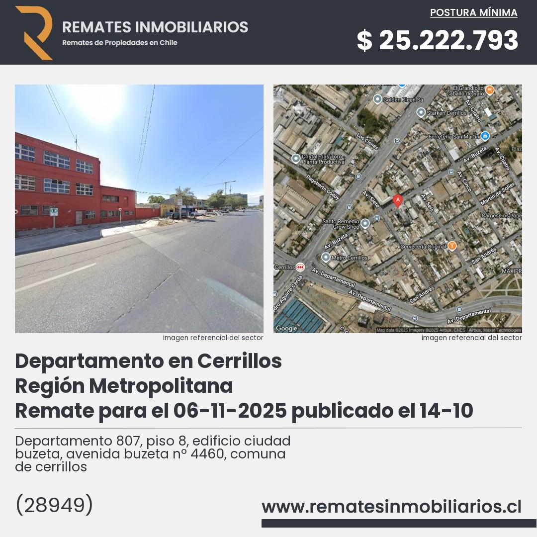 Imagen ficha Departamento 807, piso 8, edificio ciudad buzeta, avenida buzeta nº 4460, comuna de cerrillos