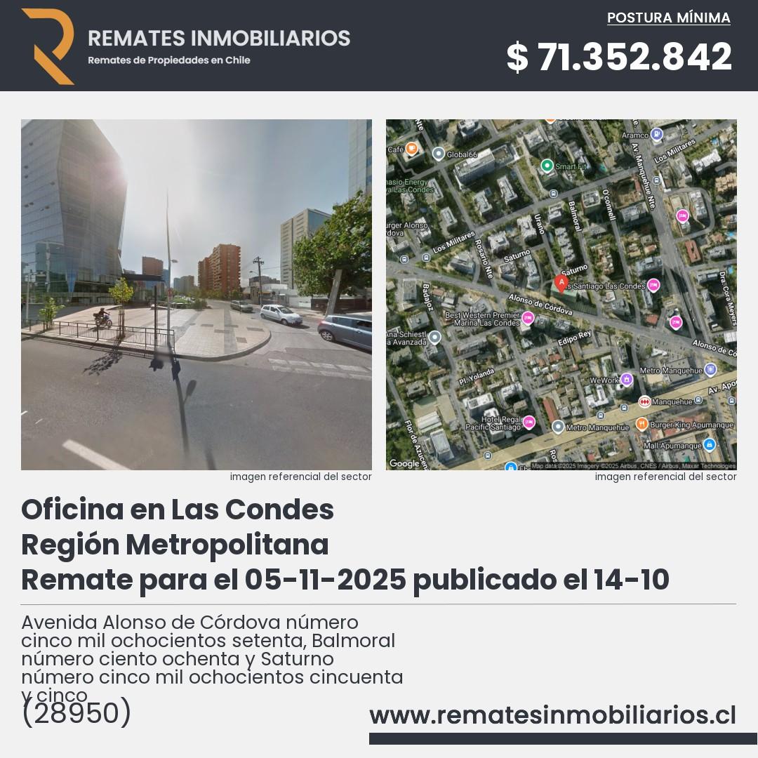 Imagen ficha Avenida Alonso de Córdova número cinco mil ochocientos setenta, Balmoral número ciento ochenta y Saturno número cinco mil ochocientos cincuenta y cinco