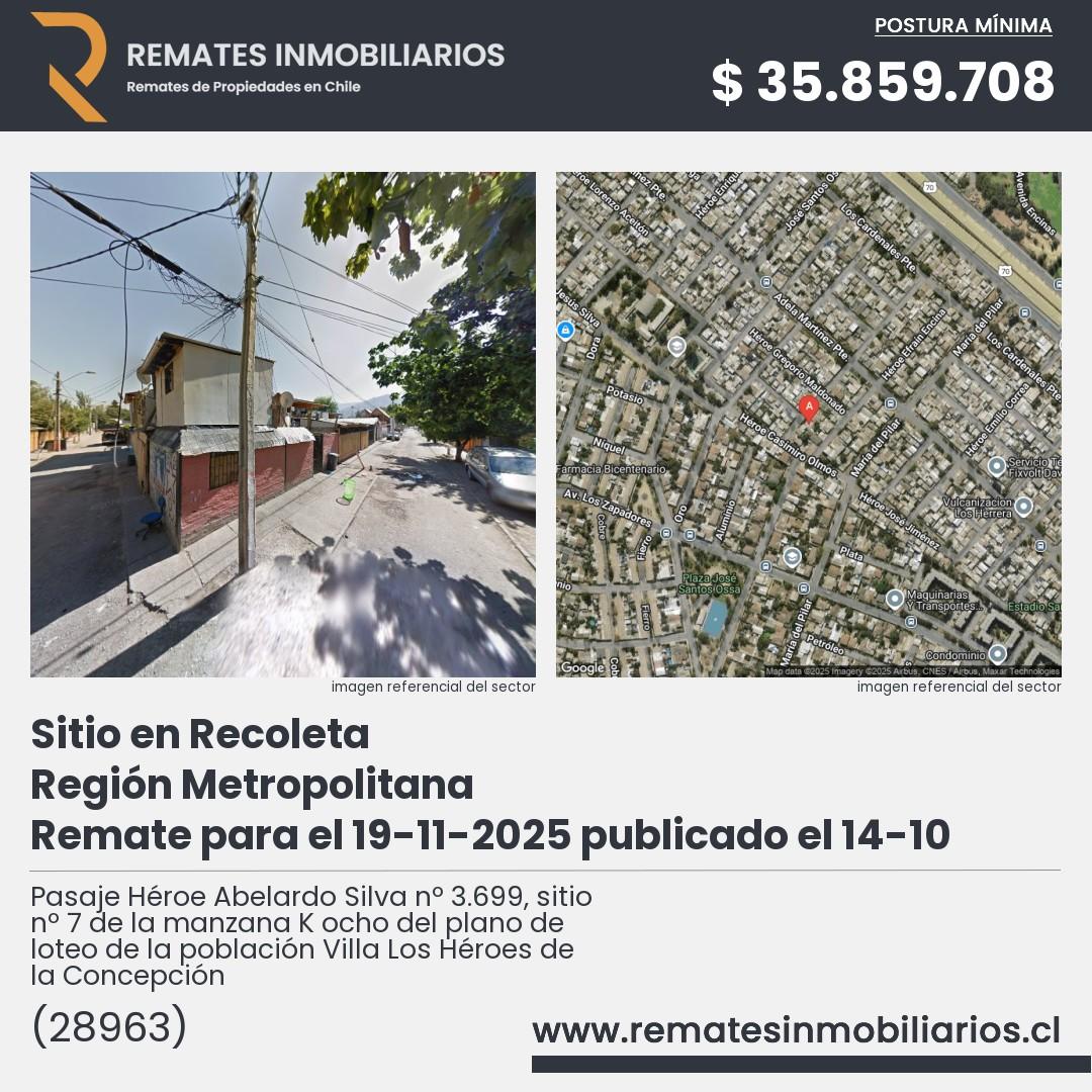 Imagen ficha Pasaje Héroe Abelardo Silva nº 3.699, sitio nº 7 de la manzana K ocho del plano de loteo de la población Villa Los Héroes de la Concepción