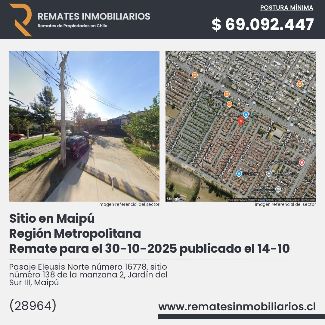 Imagen ficha Pasaje Eleusis Norte número 16778, sitio número 138 de la manzana 2, Jardín del Sur III, Maipú