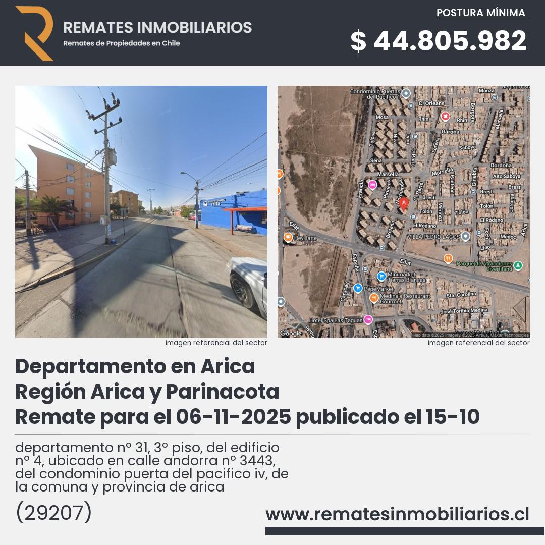 Imagen ficha departamento nº 31, 3º piso, del edificio nº 4, ubicado en calle andorra nº 3443, del condominio puerta del pacifico iv, de la comuna y provincia de arica