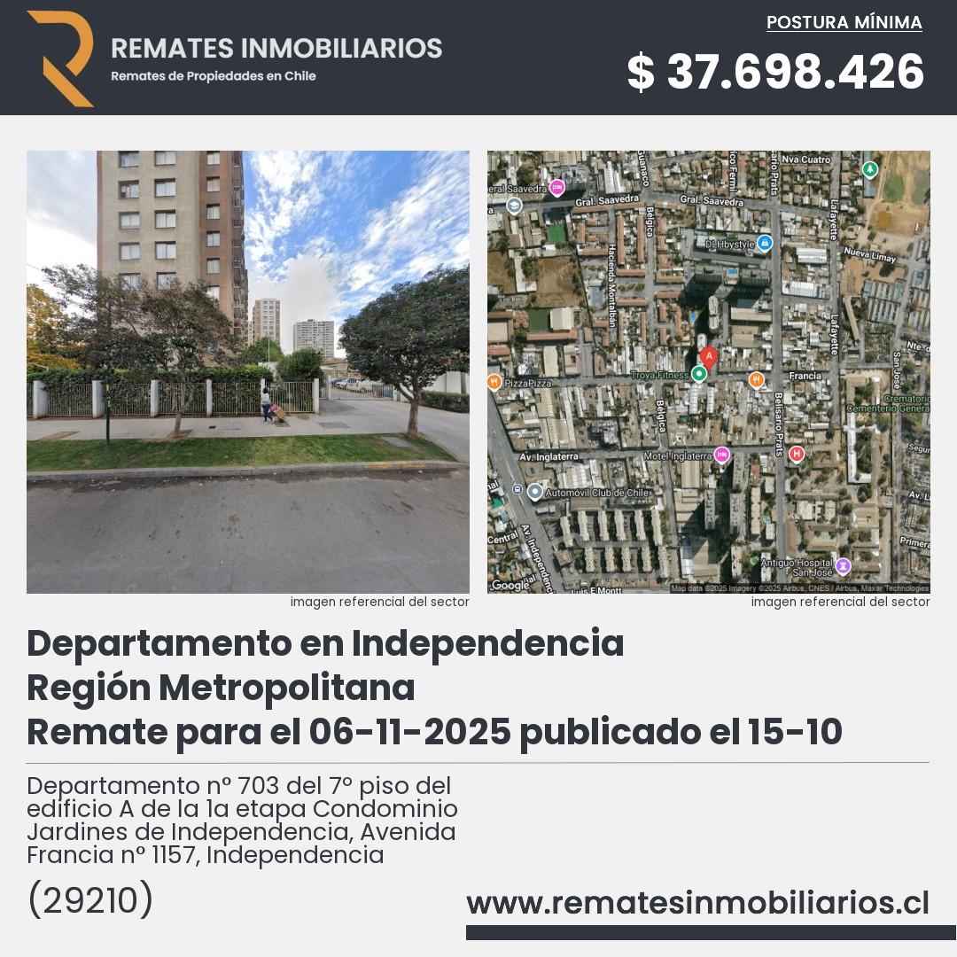Imagen ficha Departamento n° 703 del 7º piso del edificio A de la 1a etapa Condominio Jardines de Independencia, Avenida Francia n° 1157, Independencia