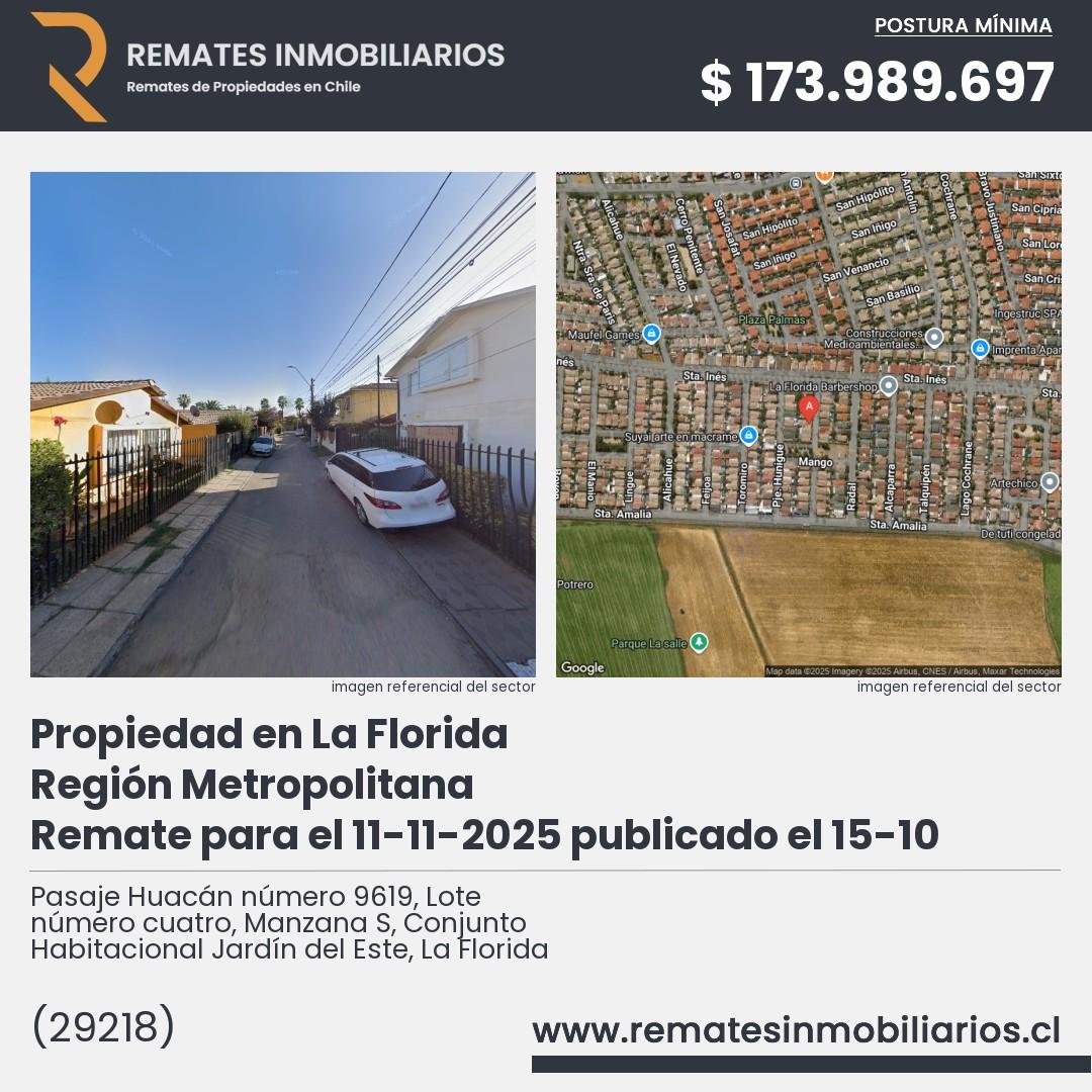 Imagen ficha Pasaje Huacán número 9619, Lote número cuatro, Manzana S, Conjunto Habitacional Jardín del Este, La Florida