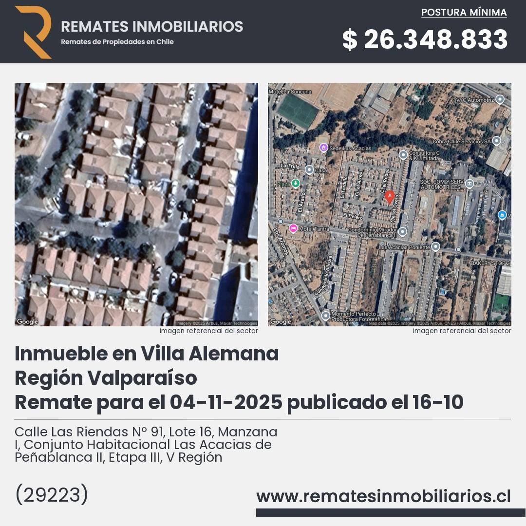 Imagen ficha Calle Las Riendas Nº 91, Lote 16, Manzana I, Conjunto Habitacional Las Acacias de Peñablanca II, Etapa III, V Región