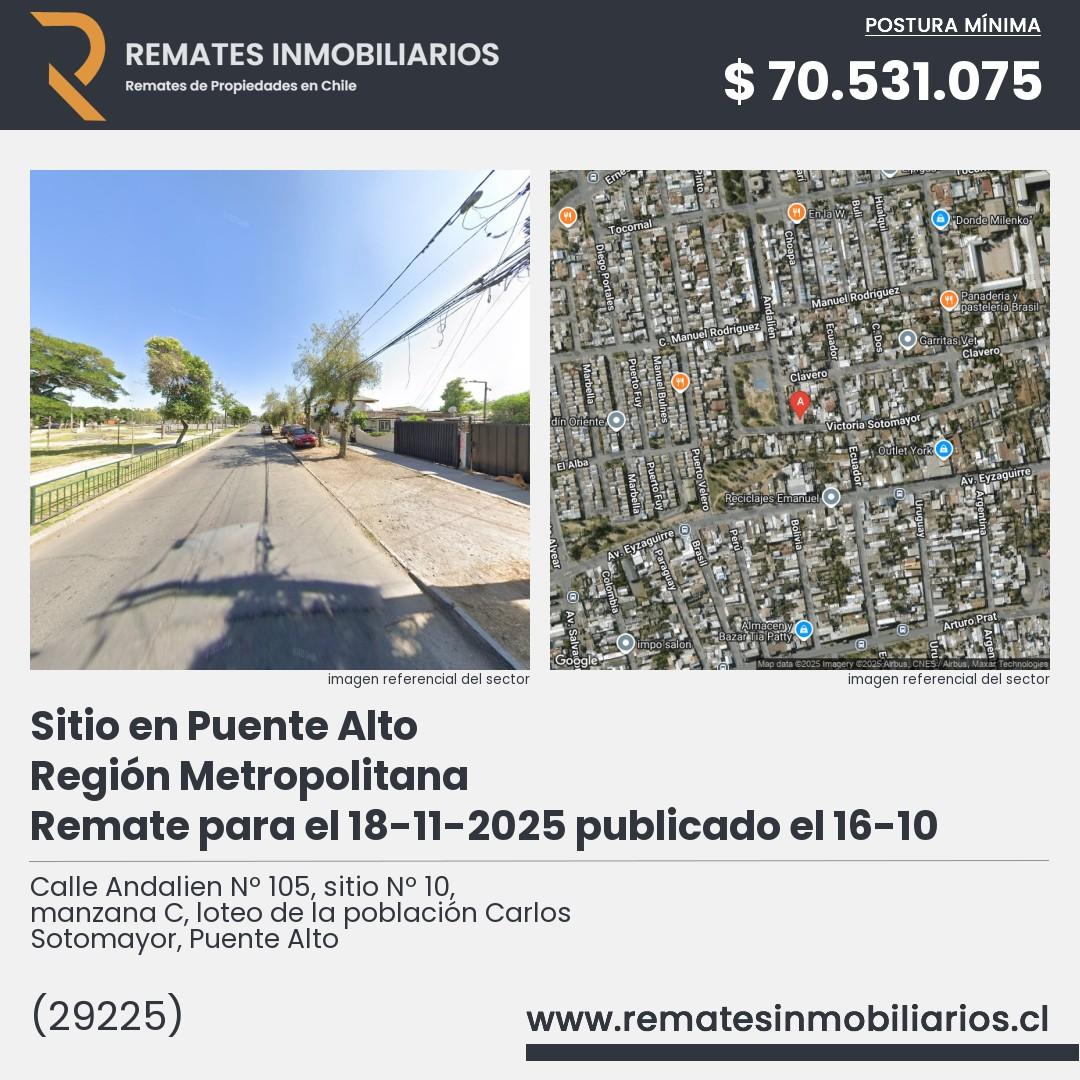 Imagen ficha Calle Andalien Nº 105, sitio Nº 10, manzana C, loteo de la población Carlos Sotomayor, Puente Alto