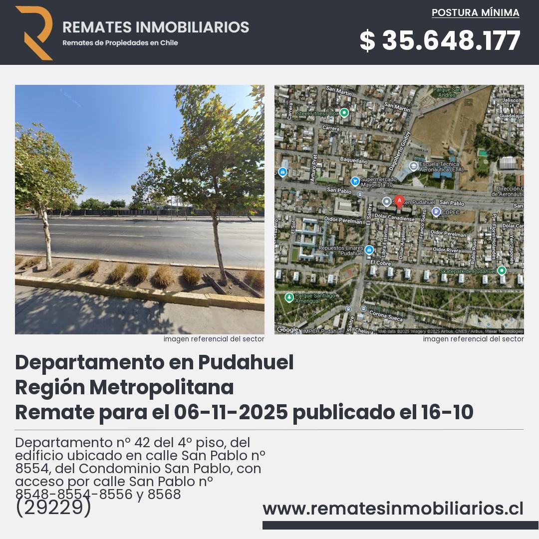 Imagen ficha Departamento nº 42 del 4º piso, del edificio ubicado en calle San Pablo nº 8554, del Condominio San Pablo, con acceso por calle San Pablo nº 8548-8554-8556 y 8568