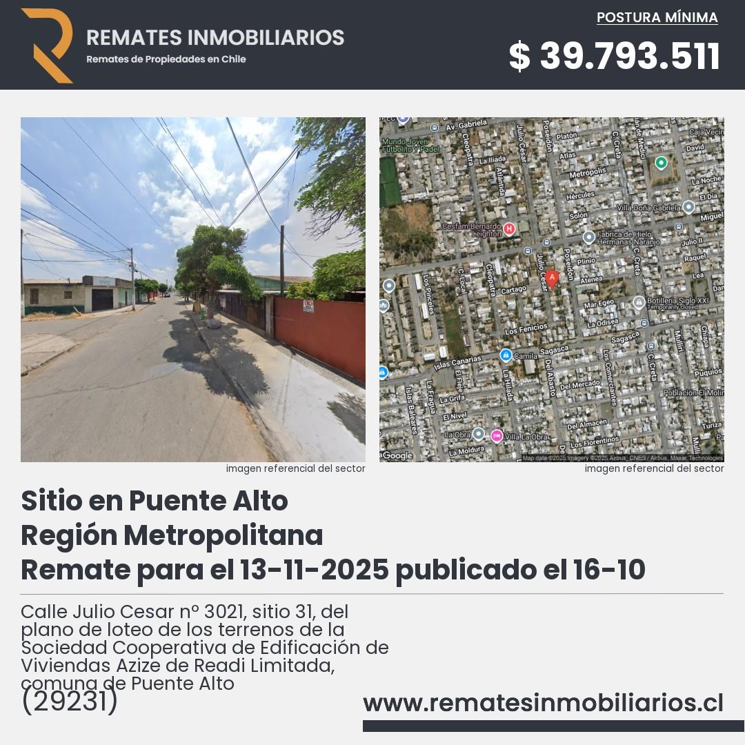 Imagen ficha Calle Julio Cesar nº 3021, sitio 31, del plano de loteo de los terrenos de la Sociedad Cooperativa de Edificación de Viviendas Azize de Readi Limitada, comuna de Puente Alto