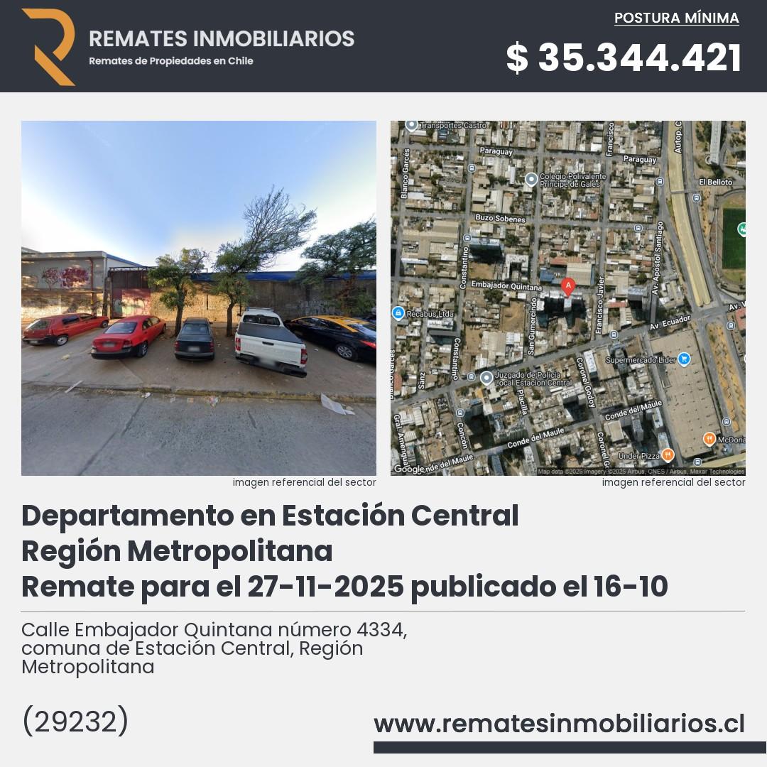 Imagen ficha Calle Embajador Quintana número 4334, comuna de Estación Central, Región Metropolitana