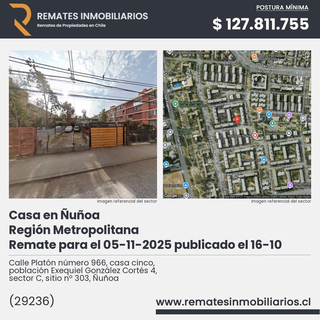 Imagen ficha Calle Platón número 966, casa cinco, población Exequiel González Cortés 4, sector C, sitio nº 303, Ñuñoa