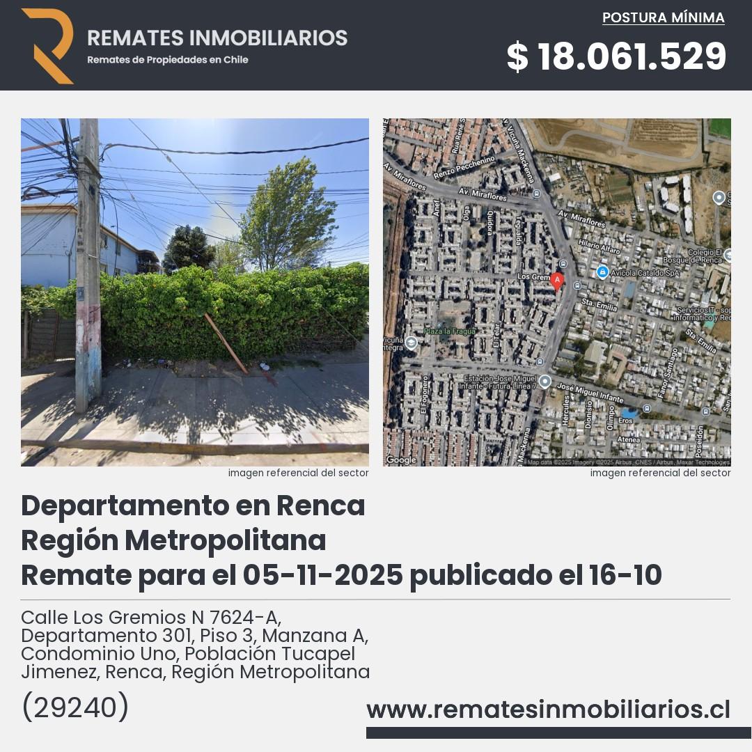 Imagen ficha Calle Los Gremios N 7624-A, Departamento 301, Piso 3, Manzana A, Condominio Uno, Población Tucapel Jimenez, Renca, Región Metropolitana