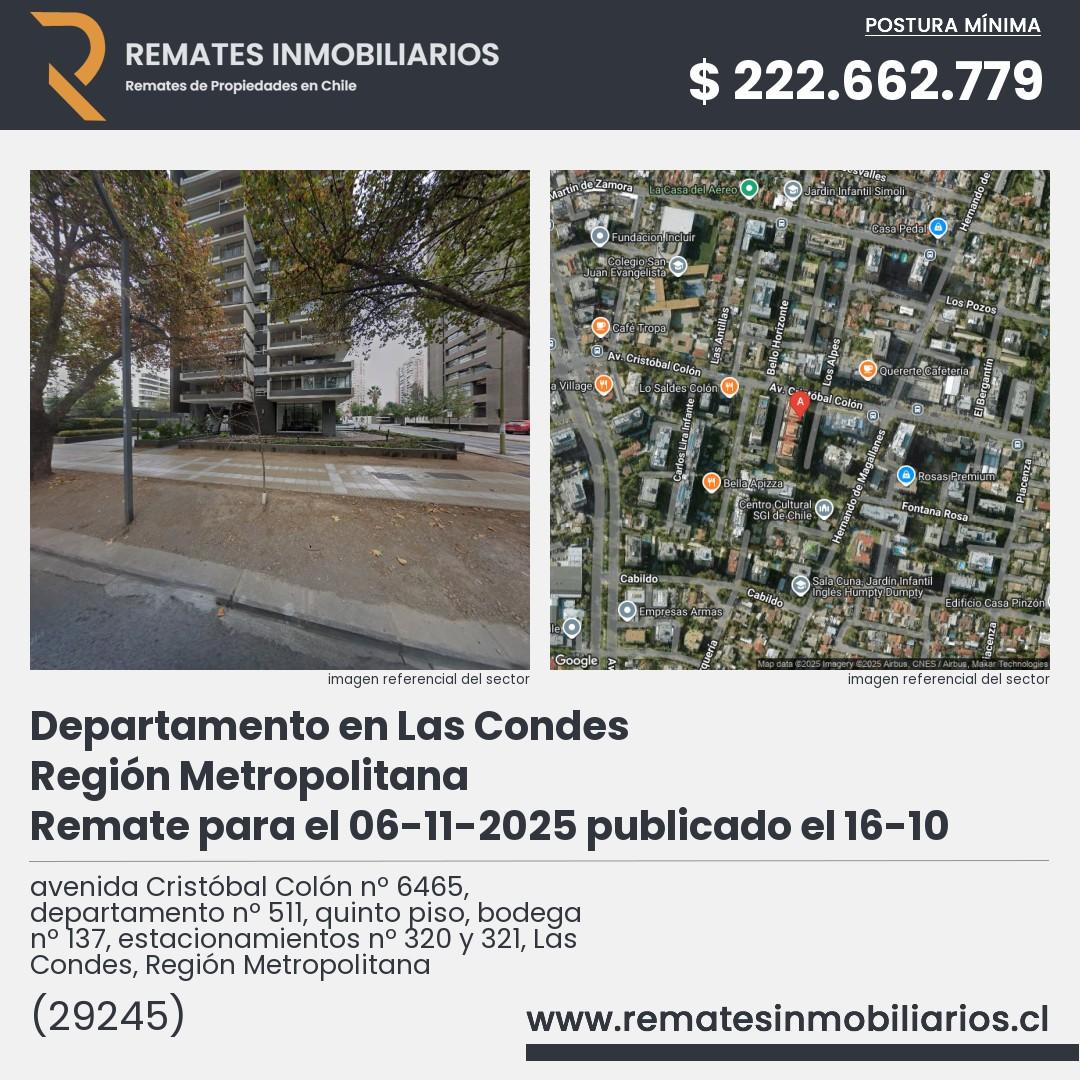 Imagen ficha avenida Cristóbal Colón nº 6465, departamento nº 511, quinto piso, bodega nº 137, estacionamientos nº 320 y 321, Las Condes, Región Metropolitana