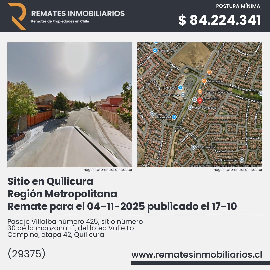 Imagen ficha Pasaje Villalba número 425, sitio número 30 de la manzana E1, del loteo Valle Lo Campino, etapa 42, Quilicura