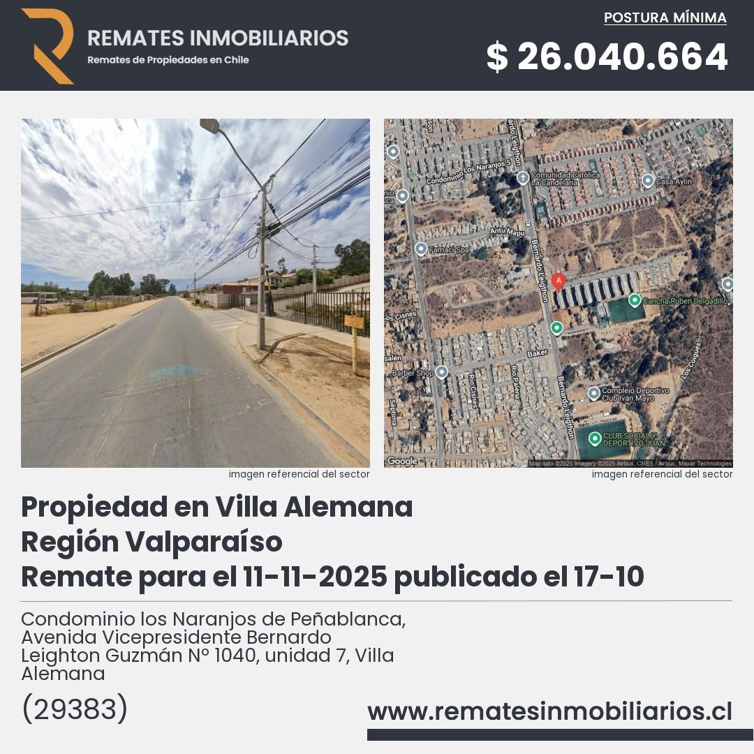 Imagen ficha Condominio los Naranjos de Peñablanca, Avenida Vicepresidente Bernardo Leighton Guzmán Nº 1040, unidad 7, Villa Alemana