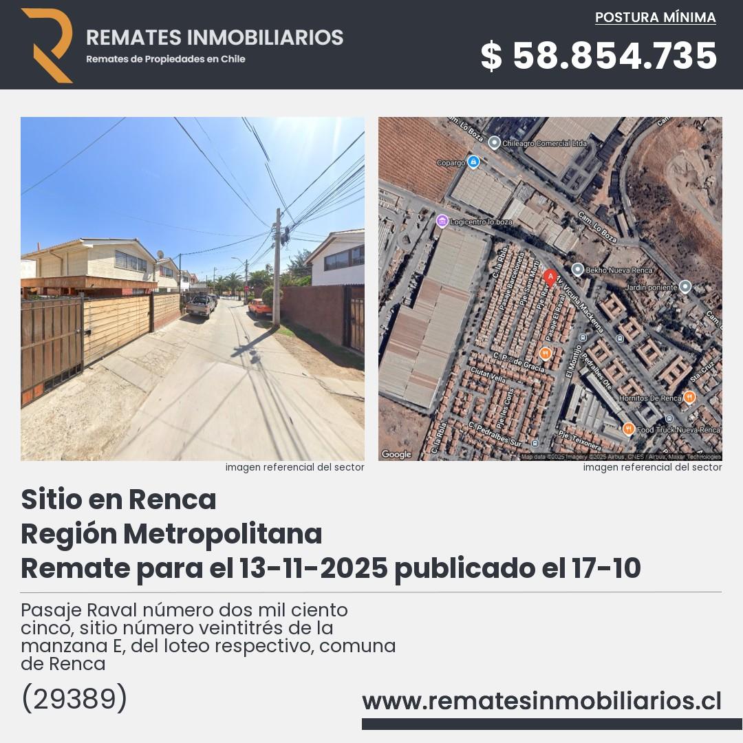 Imagen ficha Pasaje Raval número dos mil ciento cinco, sitio número veintitrés de la manzana E, del loteo respectivo, comuna de Renca