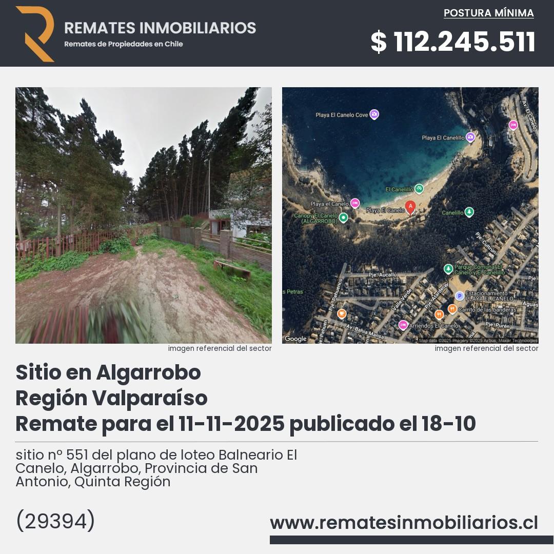 Imagen ficha sitio nº 551 del plano de loteo Balneario El Canelo, Algarrobo, Provincia de San Antonio, Quinta Región