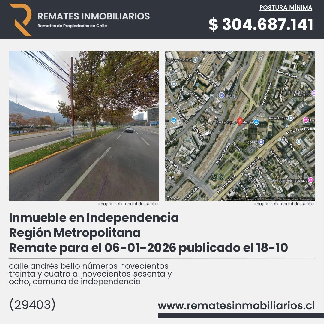 Imagen ficha calle andrés bello números novecientos treinta y cuatro al novecientos sesenta y ocho, comuna de independencia