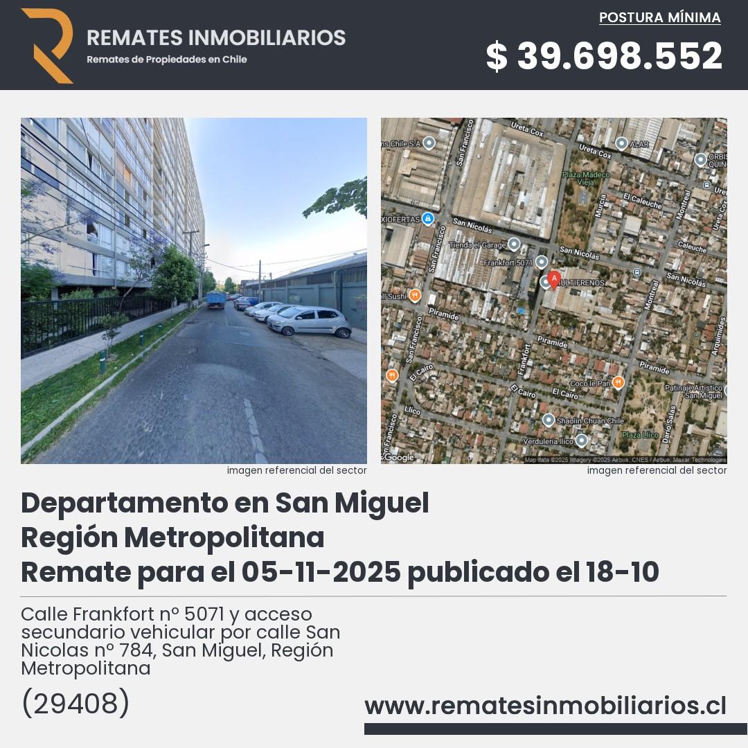 Imagen ficha Calle Frankfort nº 5071 y acceso secundario vehicular por calle San Nicolas nº 784, San Miguel, Región Metropolitana