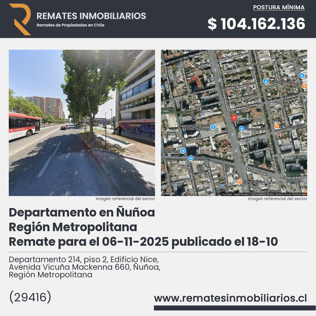 Imagen ficha Departamento 214, piso 2, Edificio Nice, Avenida Vicuña Mackenna 660, Ñuñoa, Región Metropolitana