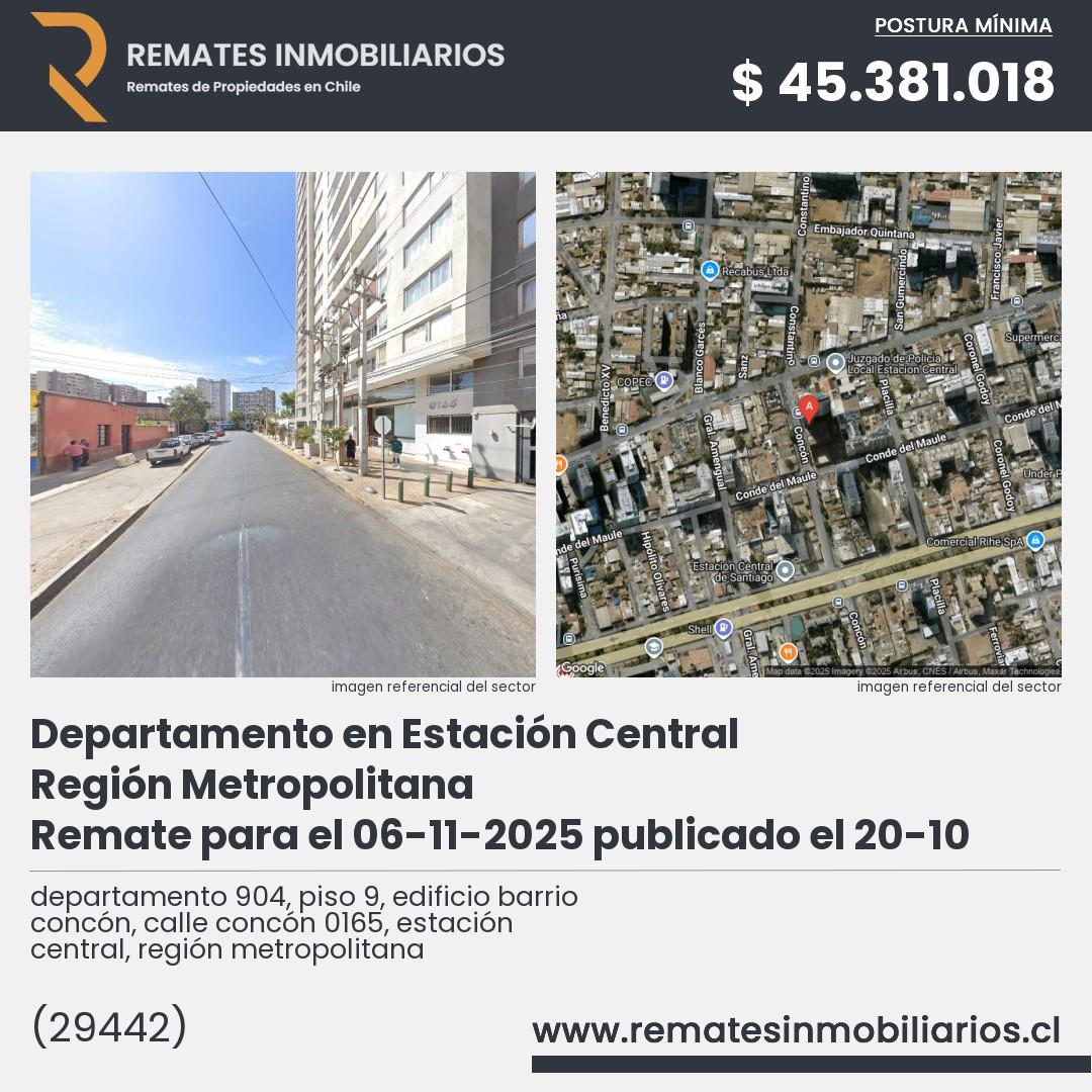 Imagen ficha departamento 904, piso 9, edificio barrio concón, calle concón 0165, estación central, región metropolitana