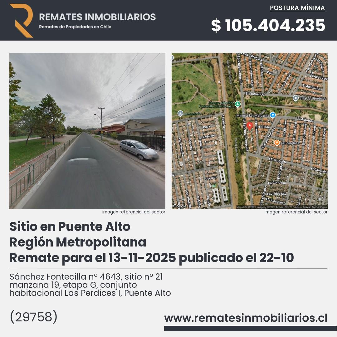 Imagen ficha Sánchez Fontecilla nº 4643, sitio nº 21 manzana 19, etapa G, conjunto habitacional Las Perdices I, Puente Alto