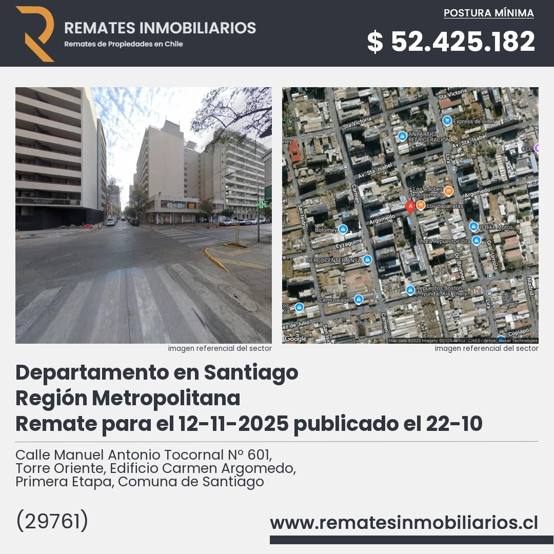 Imagen ficha Calle Manuel Antonio Tocornal Nº 601, Torre Oriente, Edificio Carmen Argomedo, Primera Etapa, Comuna de Santiago