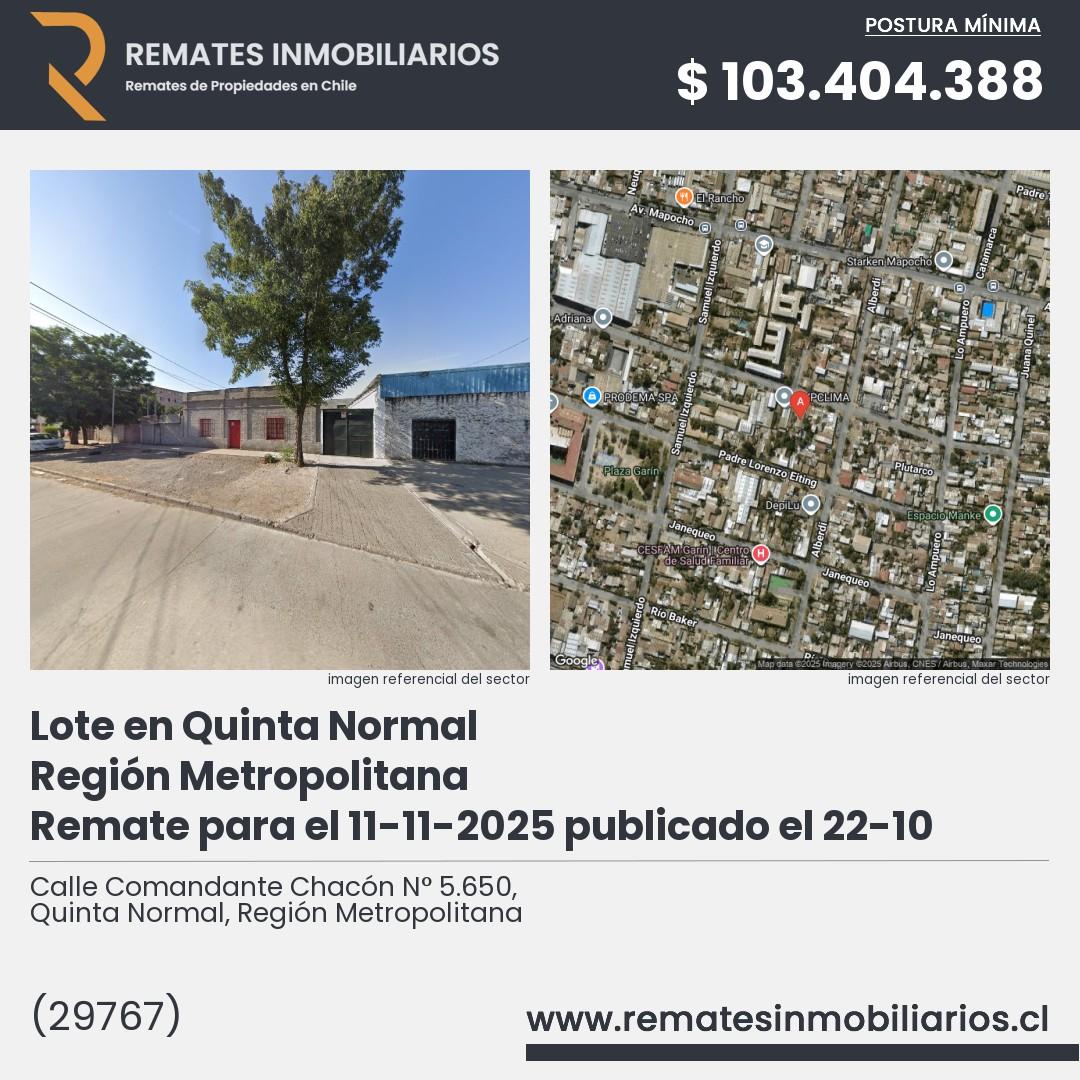 Imagen ficha Calle Comandante Chacón N° 5.650, Quinta Normal, Región Metropolitana