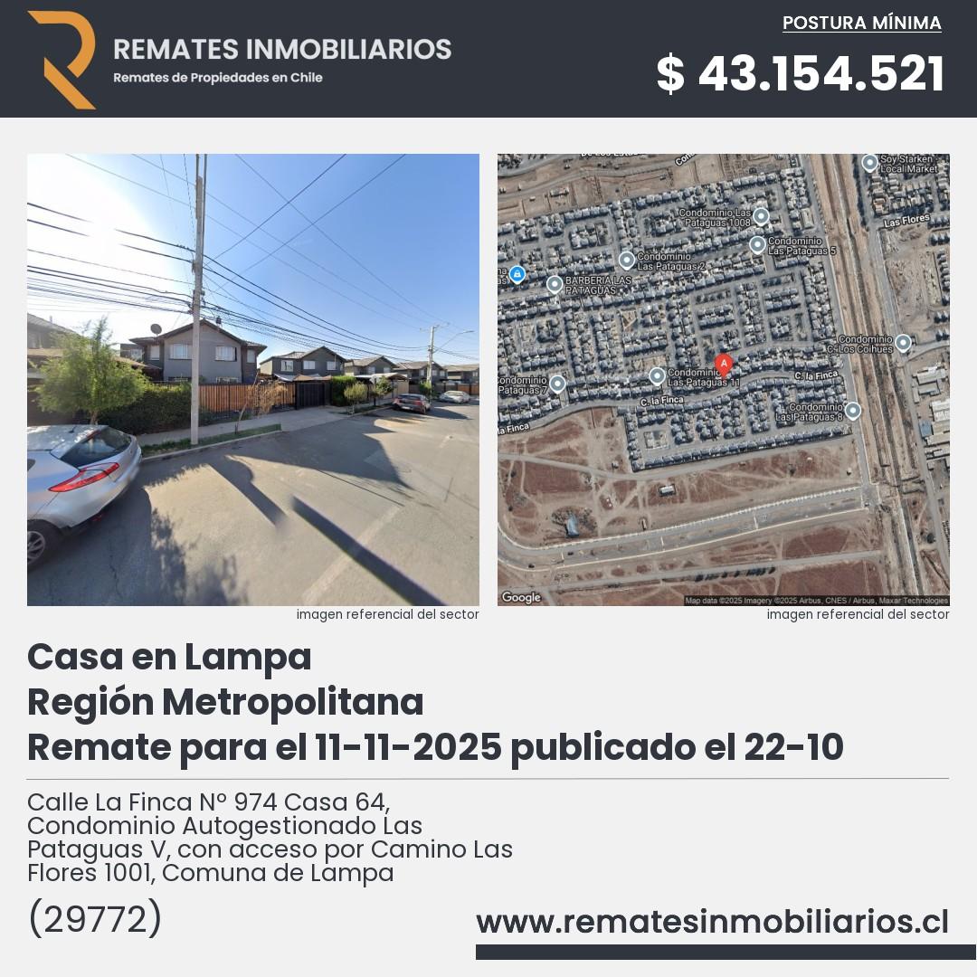 Imagen ficha Calle La Finca Nº 974 Casa 64, Condominio Autogestionado Las Pataguas V, con acceso por Camino Las Flores 1001, Comuna de Lampa