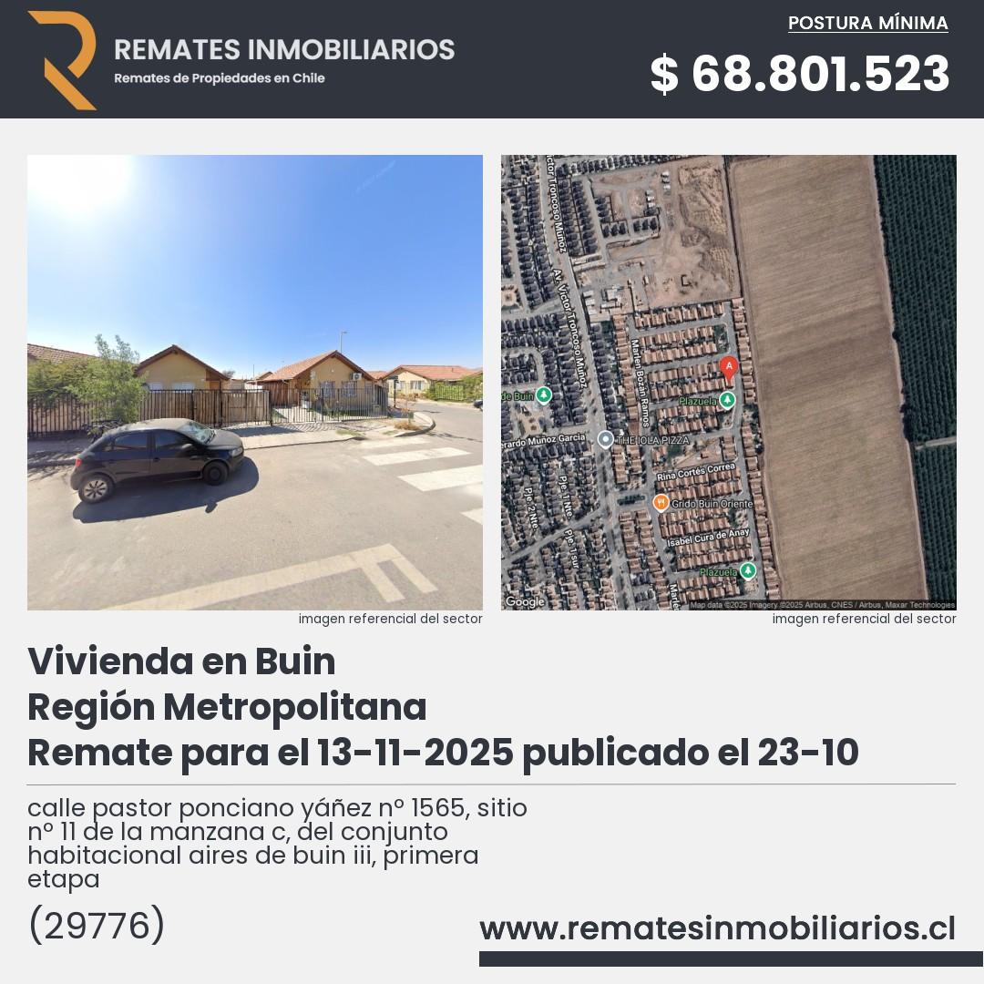 Imagen ficha calle pastor ponciano yáñez nº 1565, sitio nº 11 de la manzana c, del conjunto habitacional aires de buin iii, primera etapa