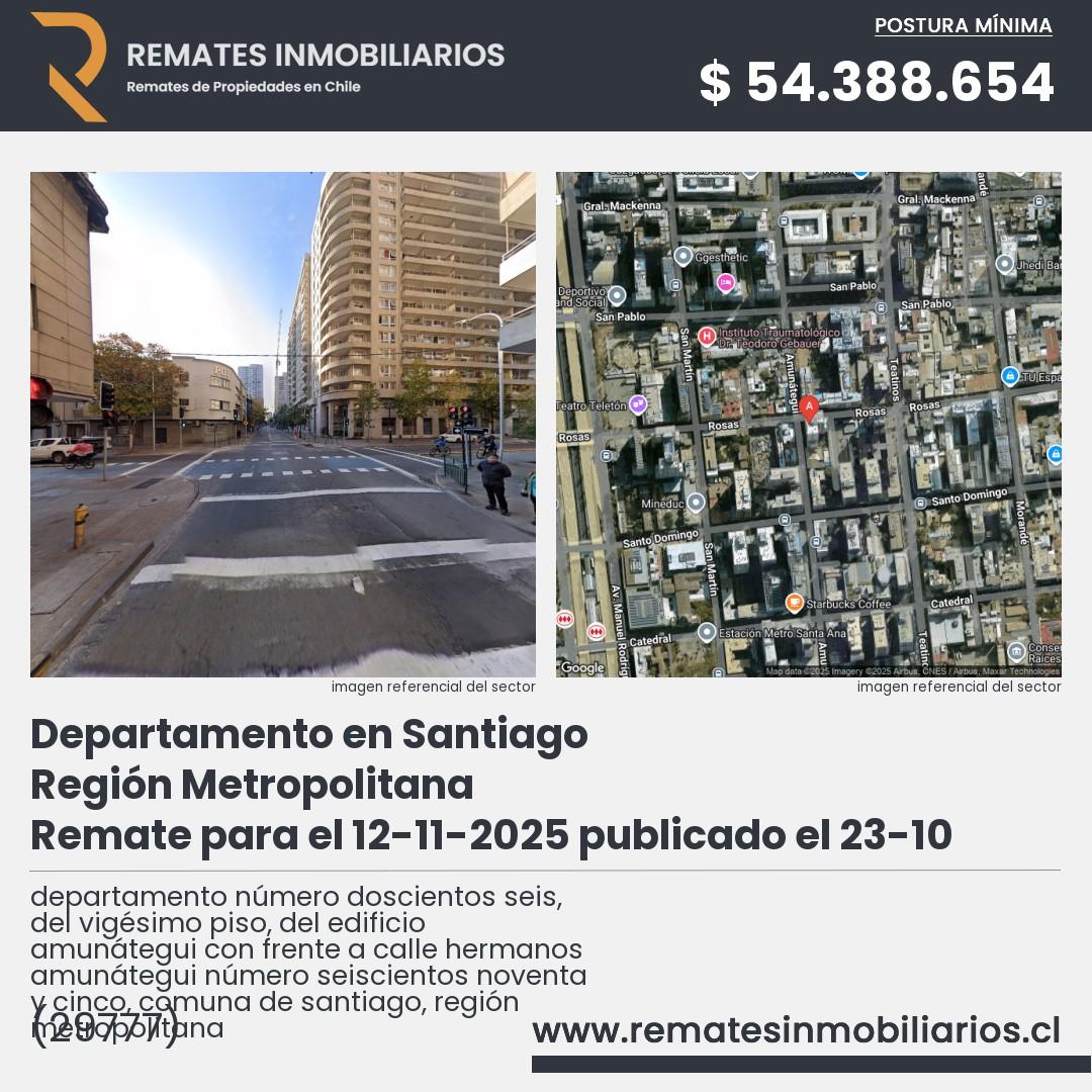 Imagen ficha departamento número doscientos seis, del vigésimo piso, del edificio amunátegui con frente a calle hermanos amunátegui número seiscientos noventa y cinco, comuna de santiago, región metropolitana