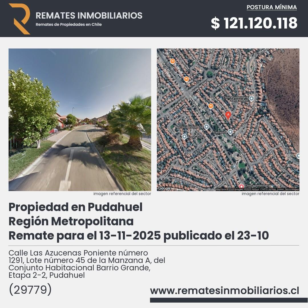 Imagen ficha Calle Las Azucenas Poniente número 1291, Lote número 45 de la Manzana A, del Conjunto Habitacional Barrio Grande, Etapa 2-2, Pudahuel