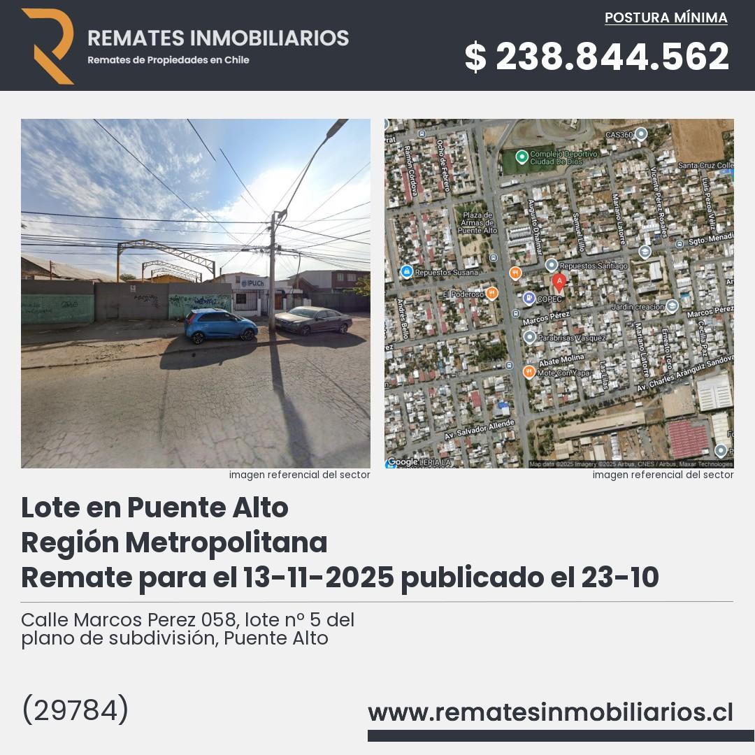 Imagen ficha Calle Marcos Perez 058, lote nº 5 del plano de subdivisión, Puente Alto