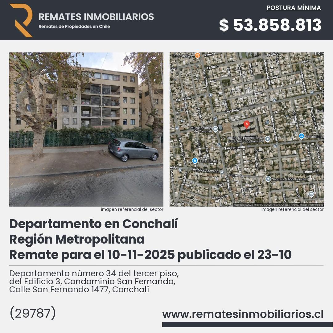 Imagen ficha Departamento número 34 del tercer piso, del Edificio 3, Condominio San Fernando, Calle San Fernando 1477, Conchalí