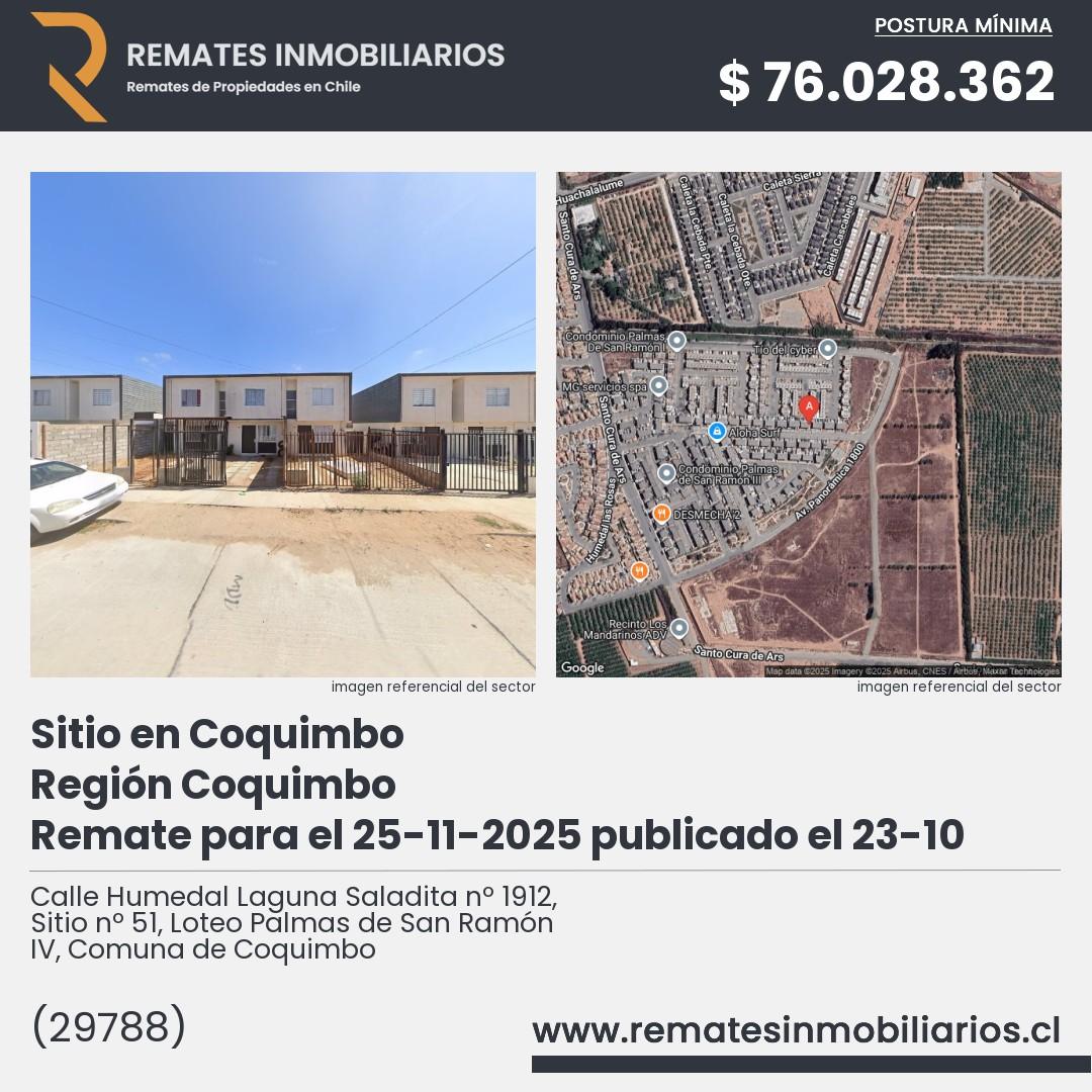 Imagen ficha Calle Humedal Laguna Saladita nº 1912, Sitio nº 51, Loteo Palmas de San Ramón IV, Comuna de Coquimbo