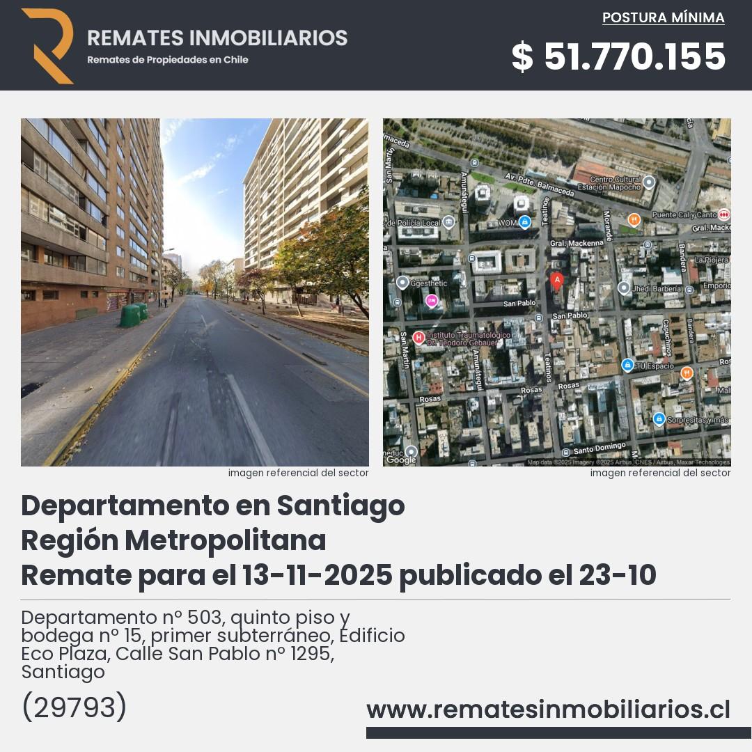 Imagen ficha Departamento nº 503, quinto piso y bodega nº 15, primer subterráneo, Edificio Eco Plaza, Calle San Pablo nº 1295, Santiago