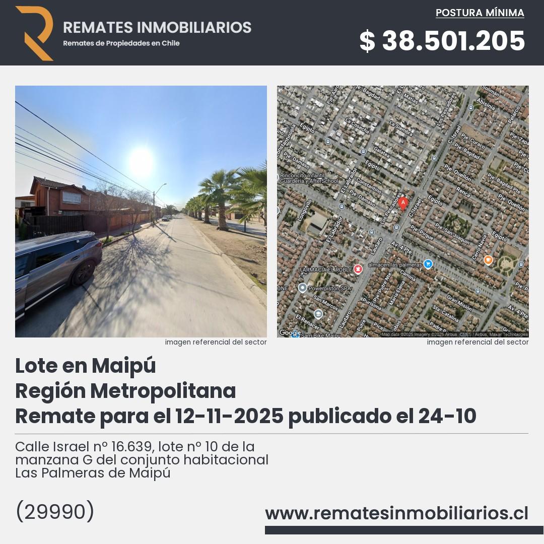 Imagen ficha Calle Israel nº 16.639, lote nº 10 de la manzana G del conjunto habitacional Las Palmeras de Maipú