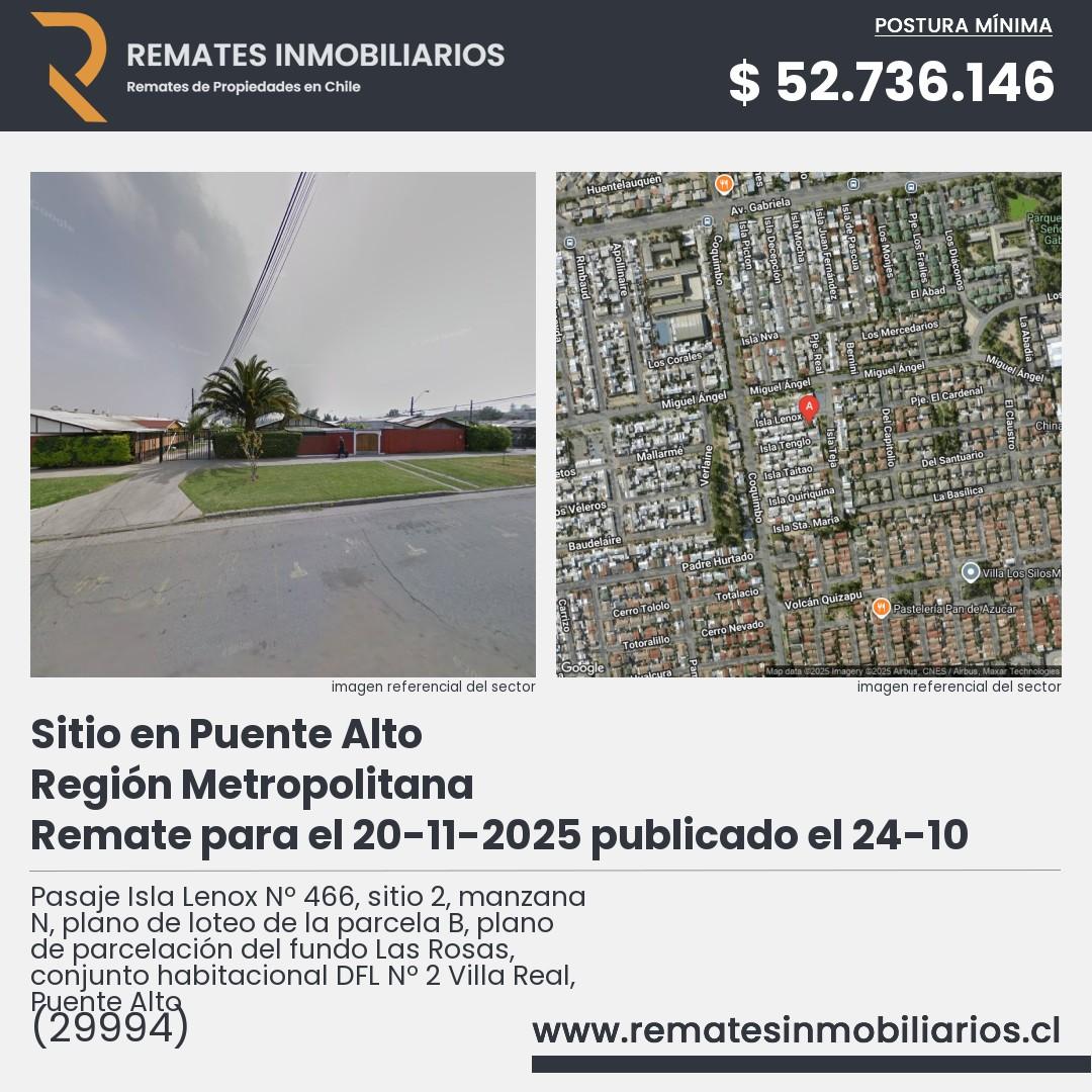 Imagen ficha Pasaje Isla Lenox Nº 466, sitio 2, manzana N, plano de loteo de la parcela B, plano de parcelación del fundo Las Rosas, conjunto habitacional DFL Nº 2 Villa Real, Puente Alto
