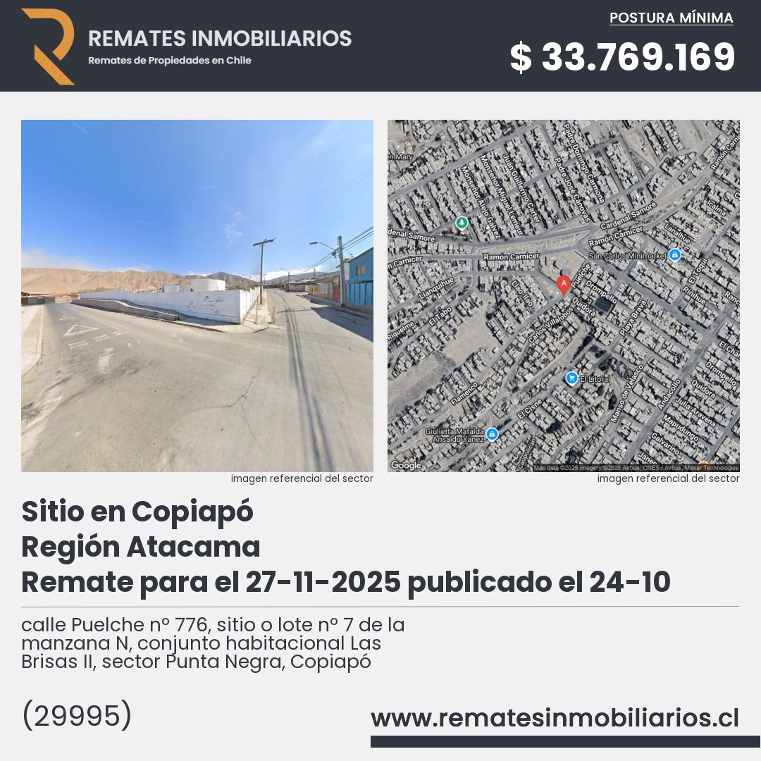 Imagen ficha calle Puelche nº 776, sitio o lote nº 7 de la manzana N, conjunto habitacional Las Brisas II, sector Punta Negra, Copiapó